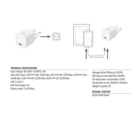 ACT Compact USB-C Charger 33W with Power Delivery and GaNFast